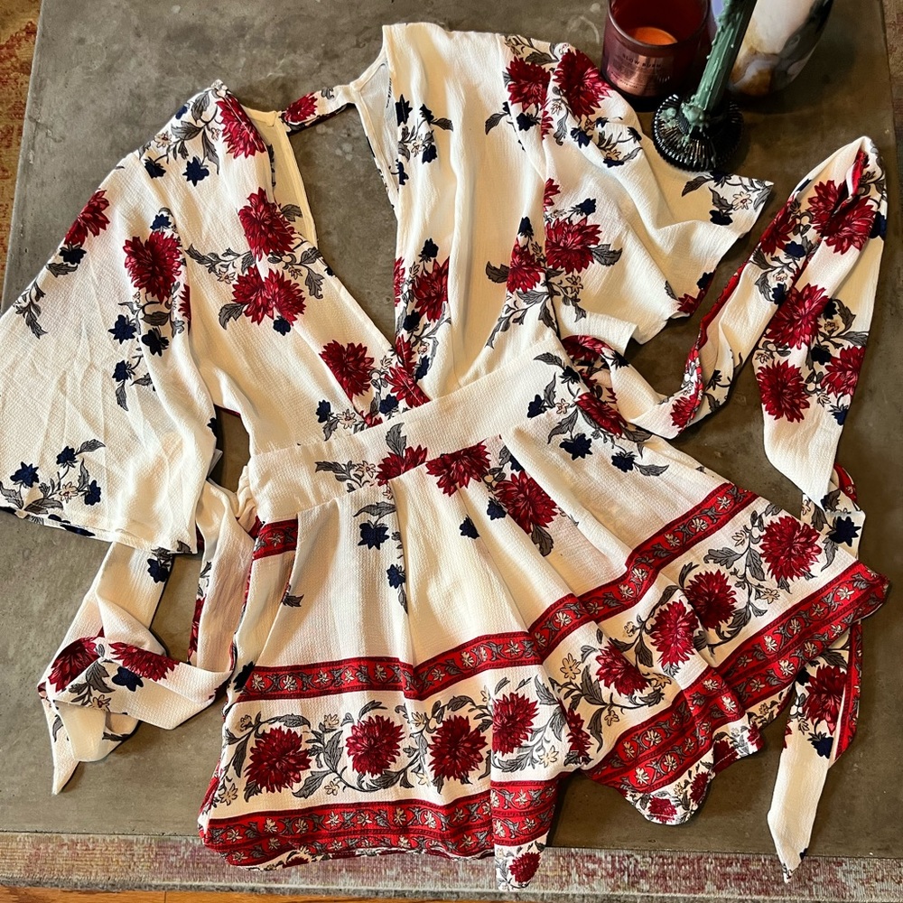 Boutique Floral Romper with Open Back
